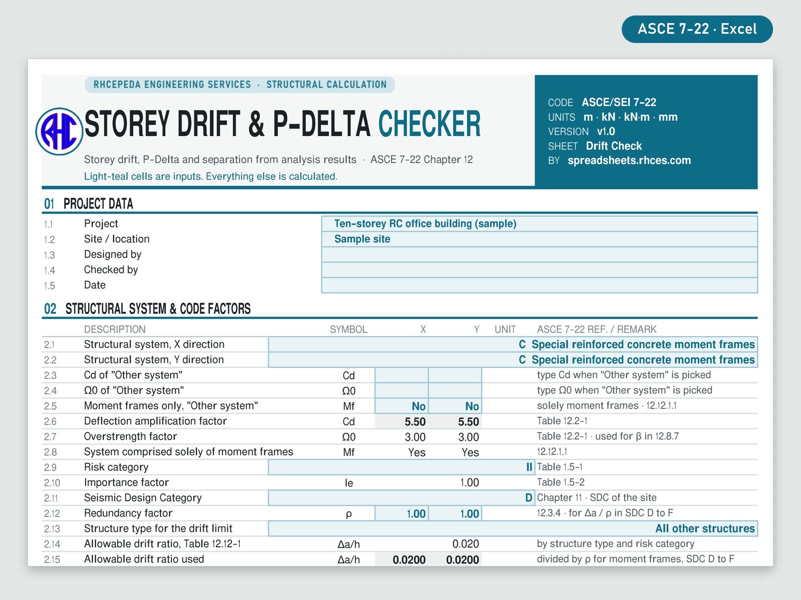 Preview of Storey Drift & P-Delta Checker (ASCE 7-22)
