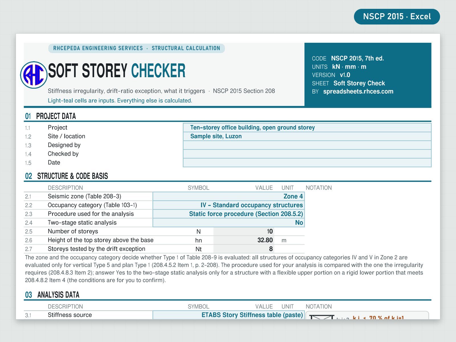 Preview of Soft Storey Checker (Stiffness Irregularity, NSCP 2015)