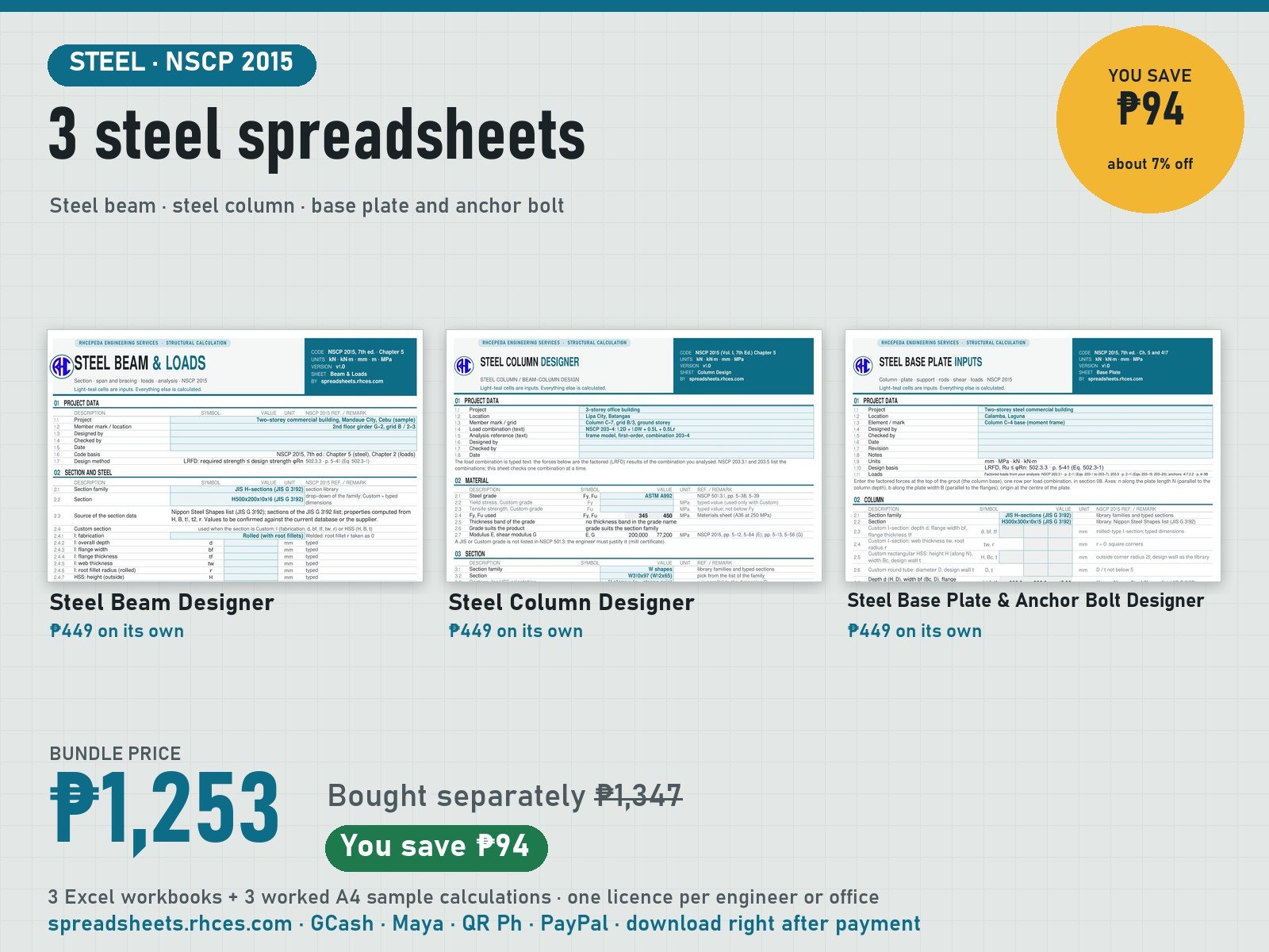Preview of Steel Bundle: 3 Spreadsheets (NSCP 2015)