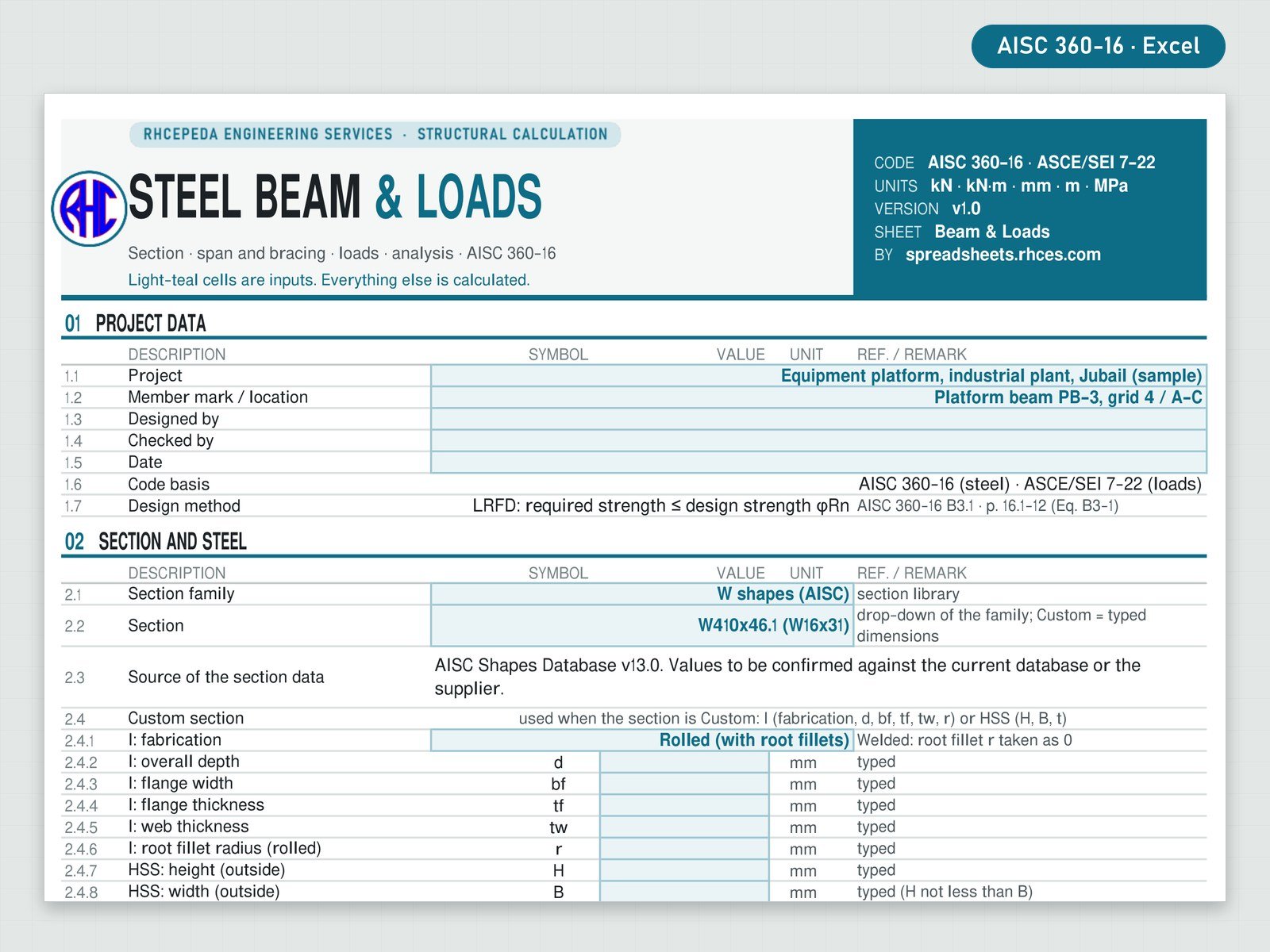 Preview of Steel Beam Designer (AISC 360-16)