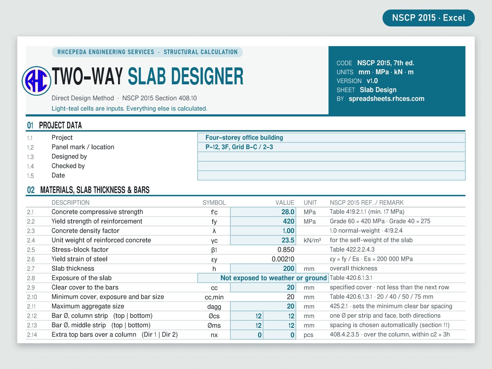 Preview of Two-Way Slab Designer (Direct Design Method, NSCP 2015)