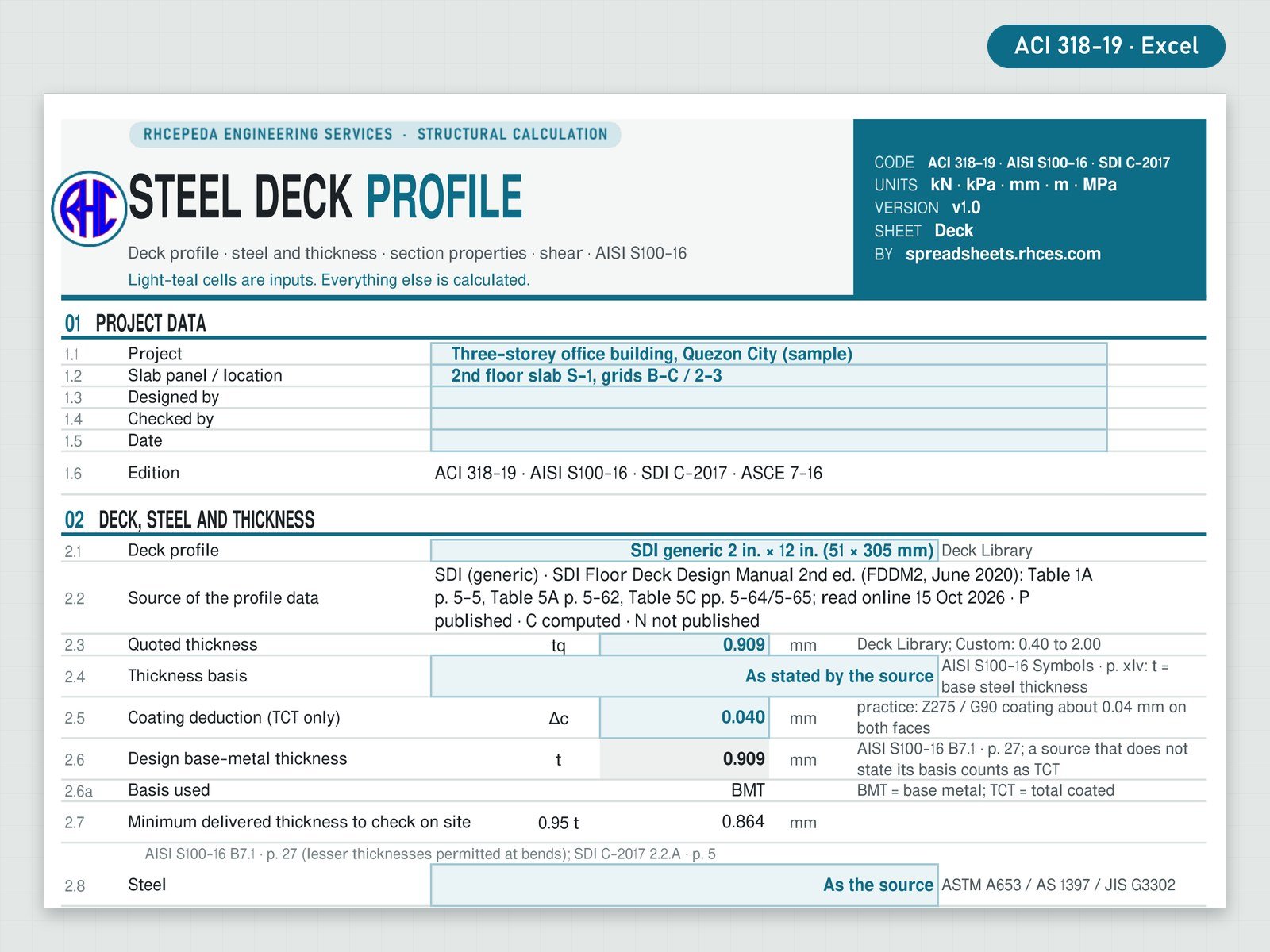 Preview of Steel Deck Slab Designer (ACI 318-19)