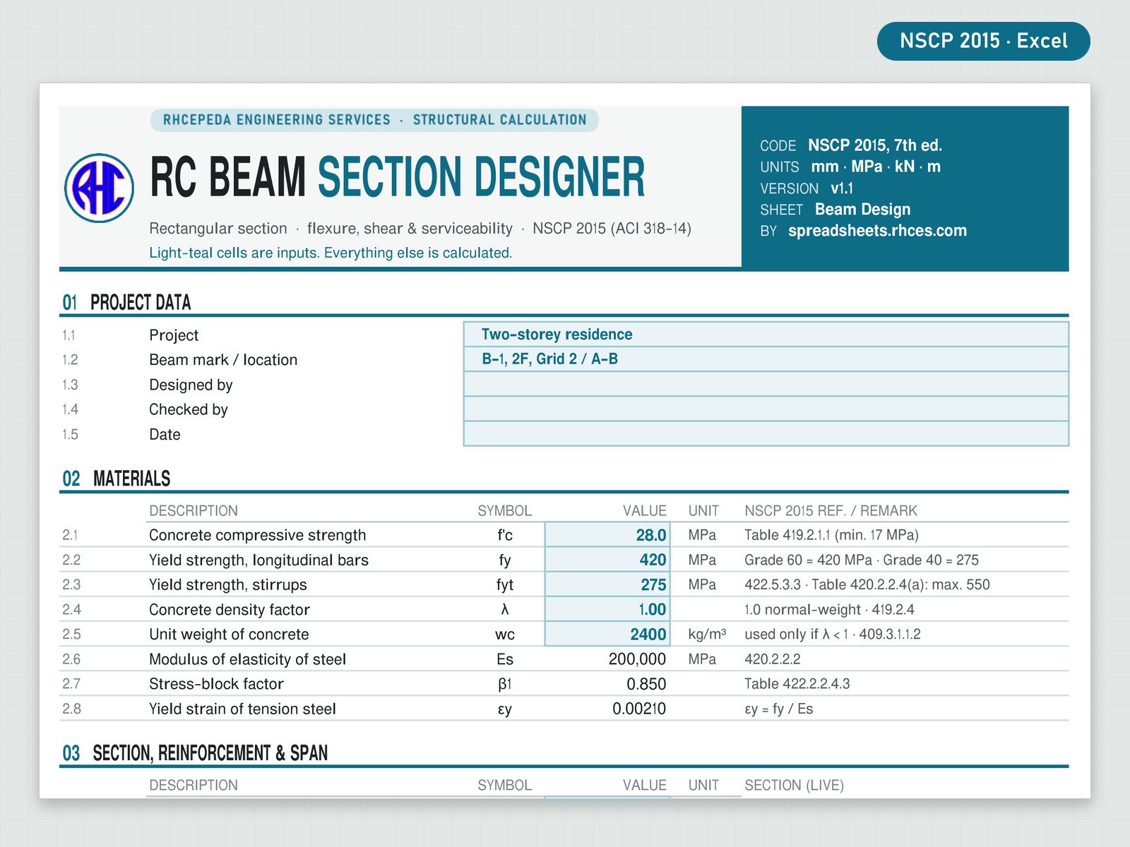 Preview of RC Beam Section Designer (NSCP 2015)