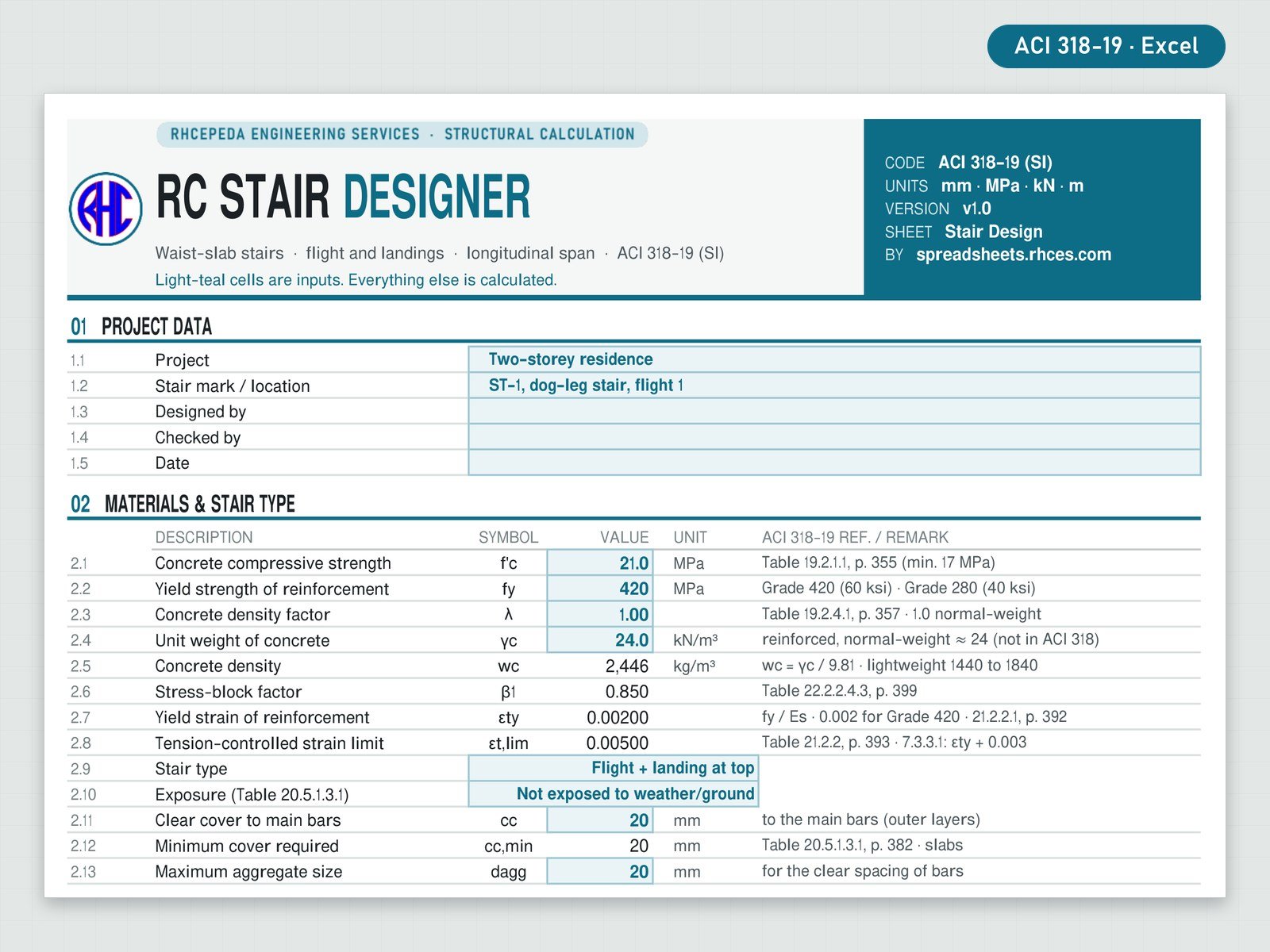 Preview of RC Stair Designer (ACI 318-19)