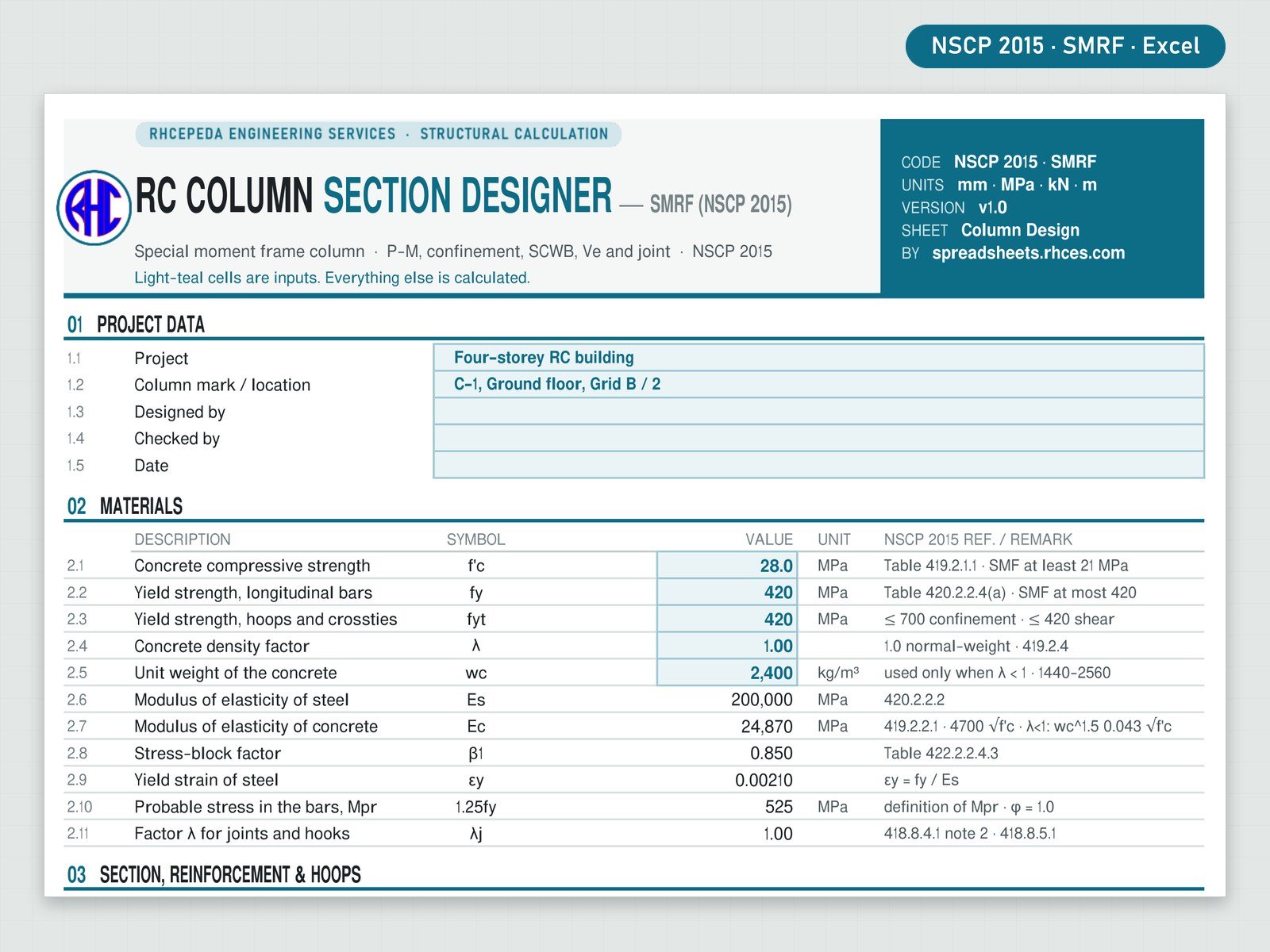 Preview of RC Column Section Designer SMRF (NSCP 2015)