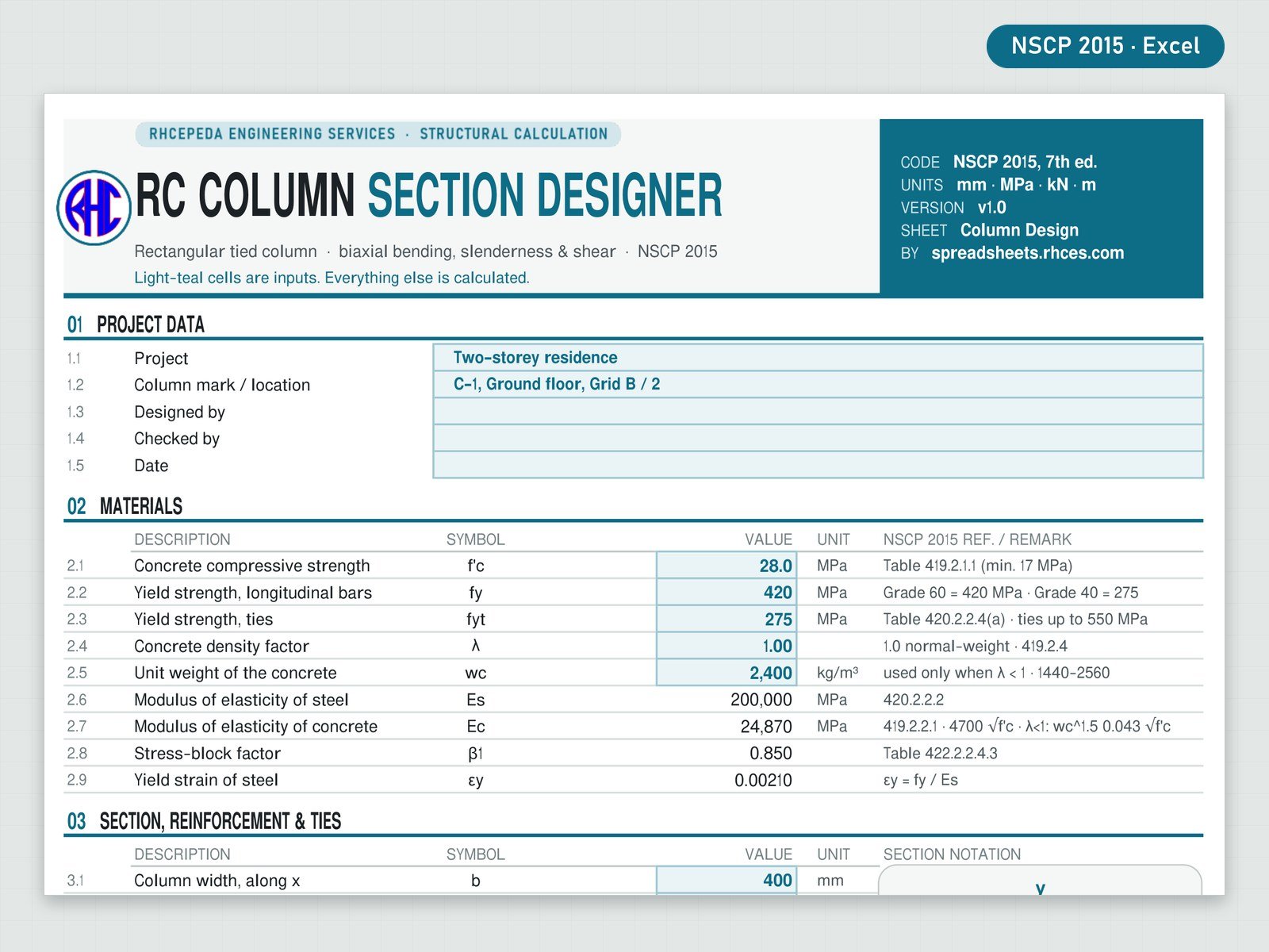 Preview of RC Column Section Designer (NSCP 2015)