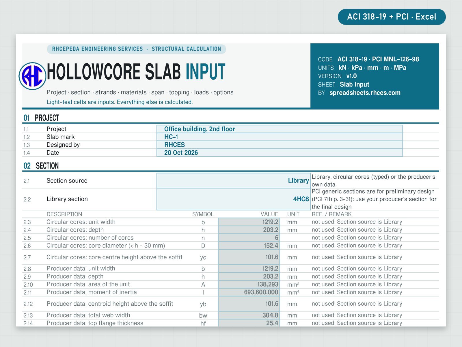Preview of Hollow-Core Slab Designer (ACI 318-19)