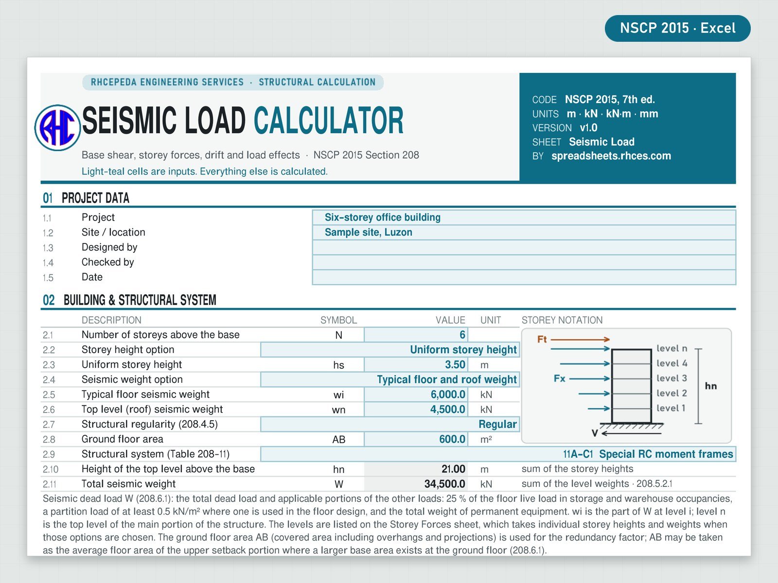 Preview of Seismic Load Calculator (NSCP 2015)