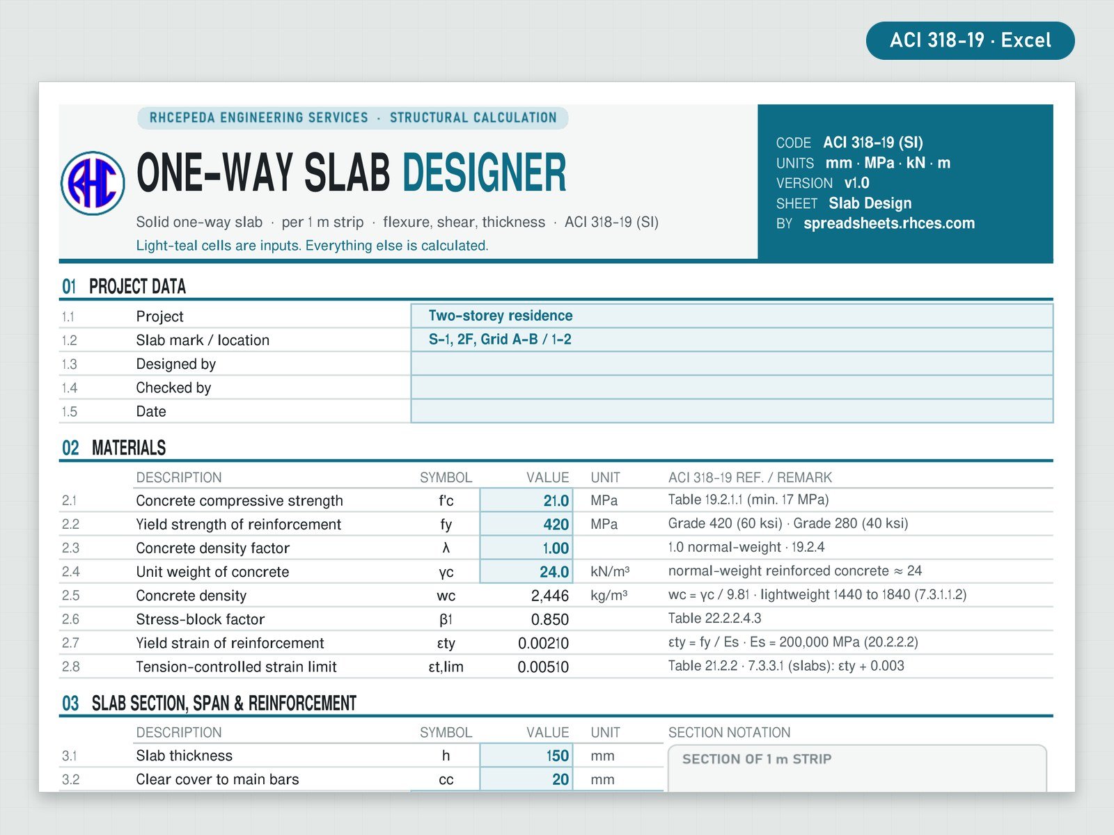 Preview of One-Way Slab Designer (ACI 318-19)