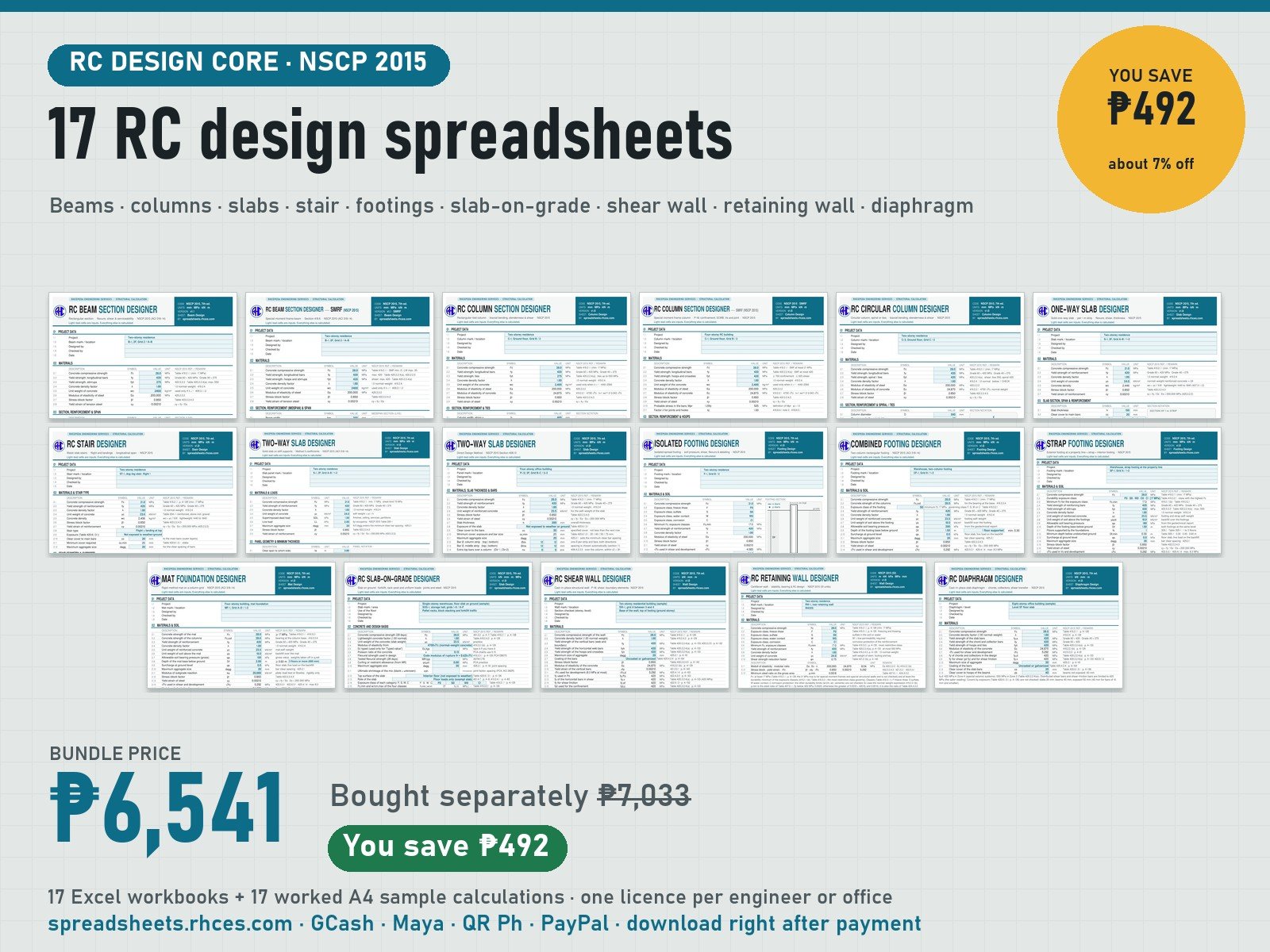 Preview of RC Design Core Bundle: 17 Spreadsheets (NSCP 2015)