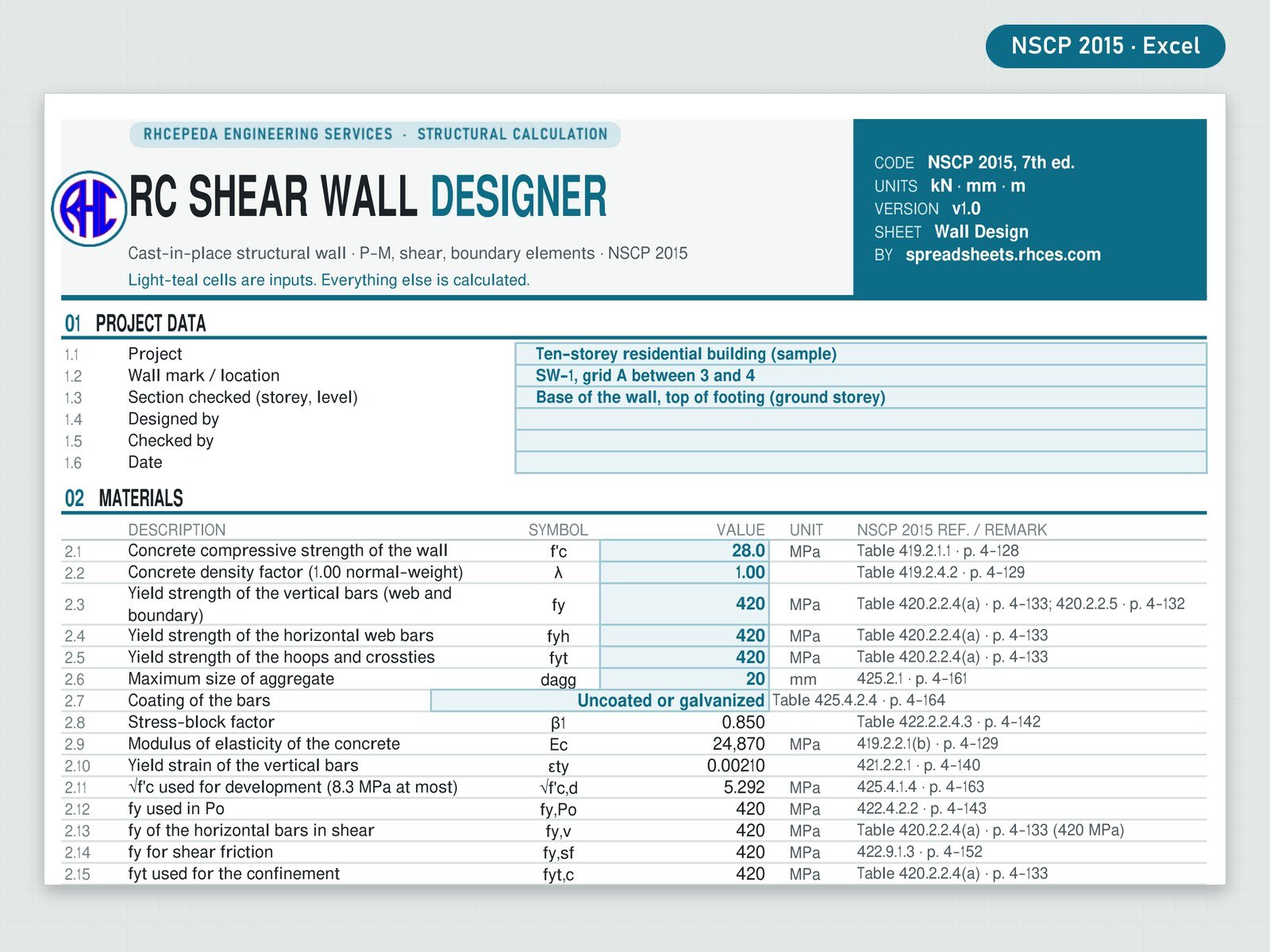 Preview of RC Shear Wall Designer (NSCP 2015)
