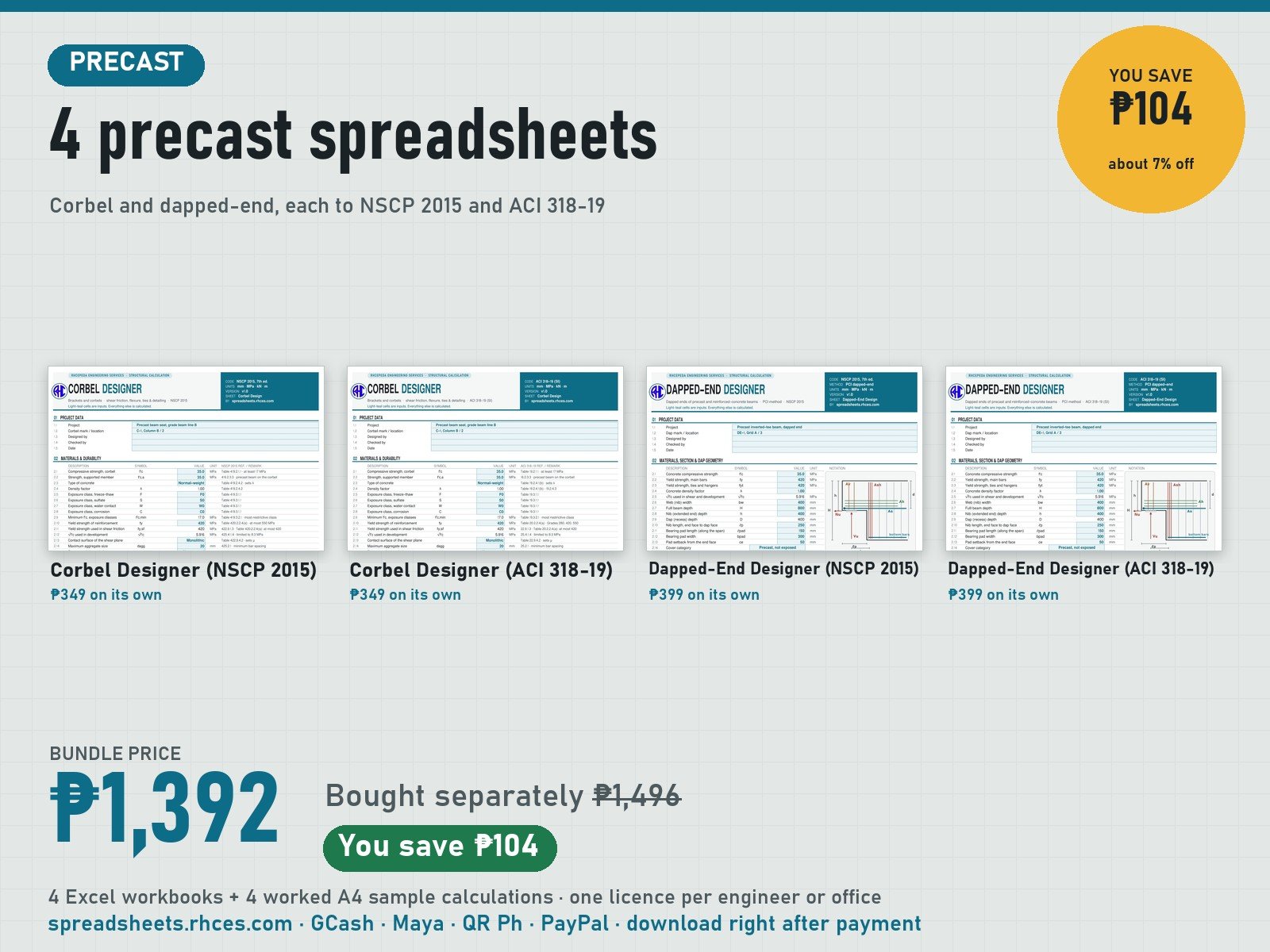 Preview of Precast Bundle: Corbel and Dapped-End, NSCP 2015 and ACI 318-19 (4 Spreadsheets)