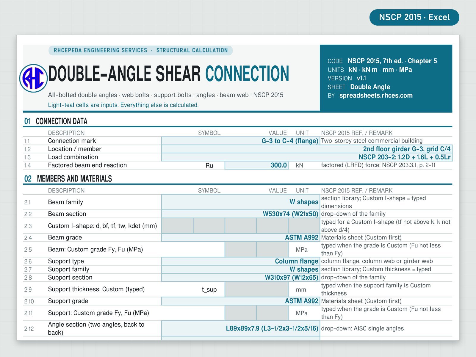 Preview of Steel Double-Angle Connection Designer (NSCP 2015)