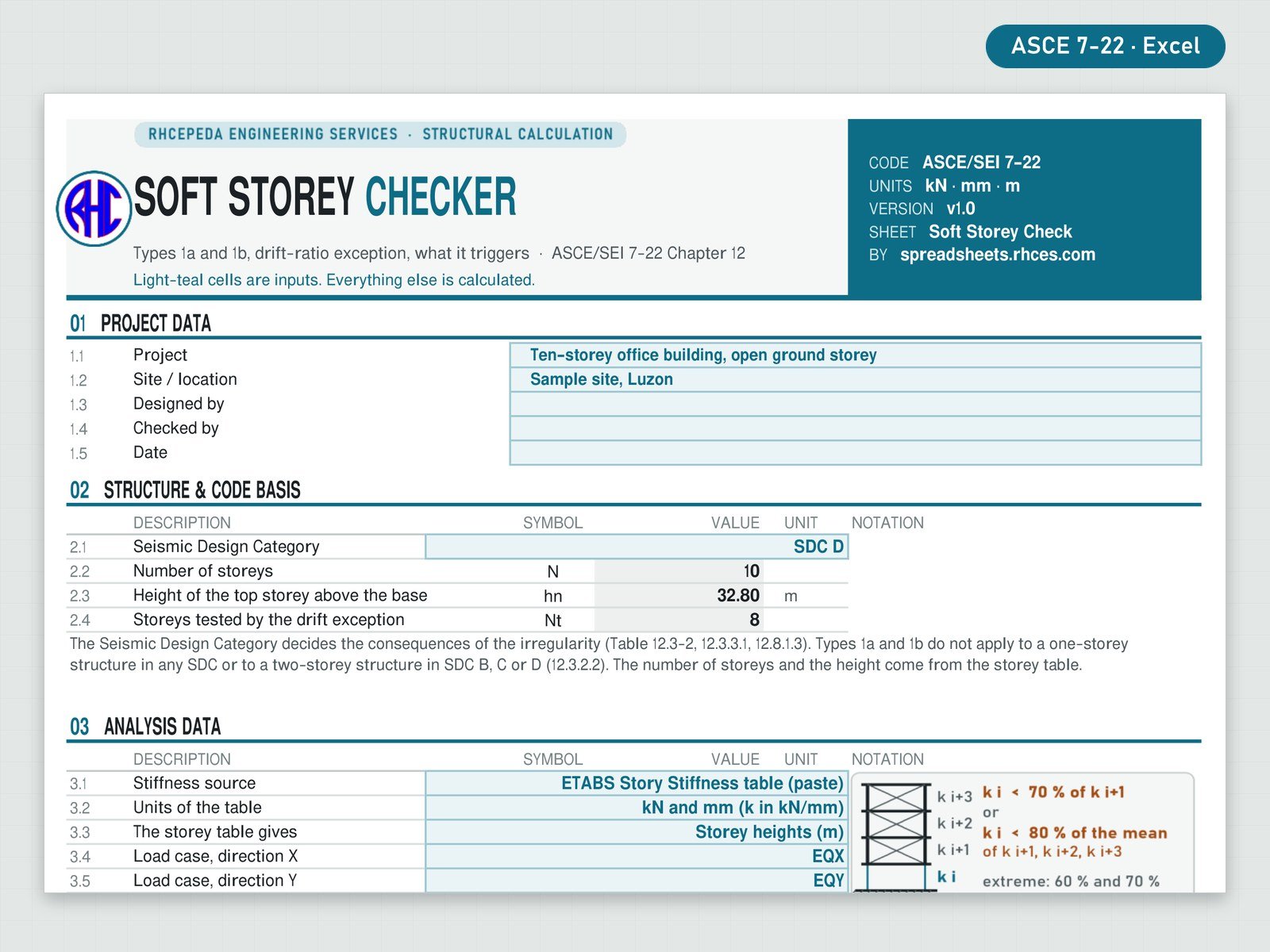 Preview of Soft Storey Checker (Stiffness Irregularity, ASCE 7-22)