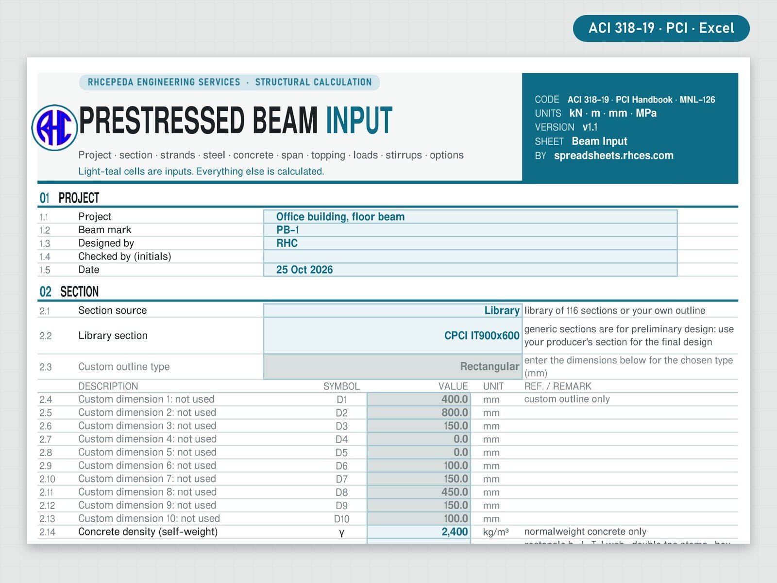 Preview of Prestressed Beam Designer (ACI 318-19)