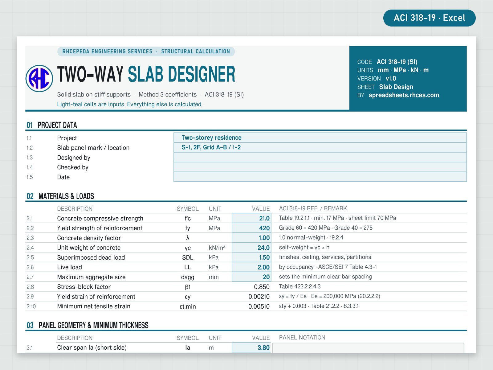 Preview of Two-Way Slab Designer (Coefficient Method, ACI 318-19)