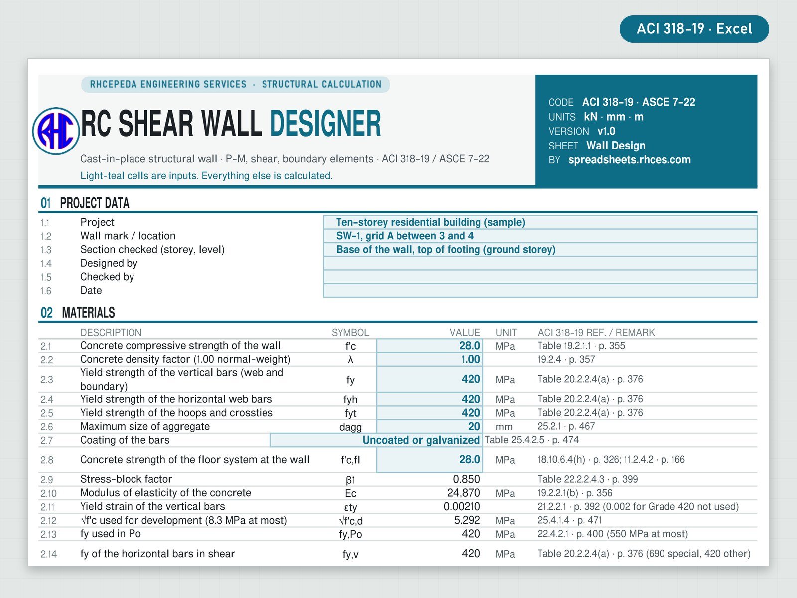 Preview of RC Shear Wall Designer (ACI 318-19)