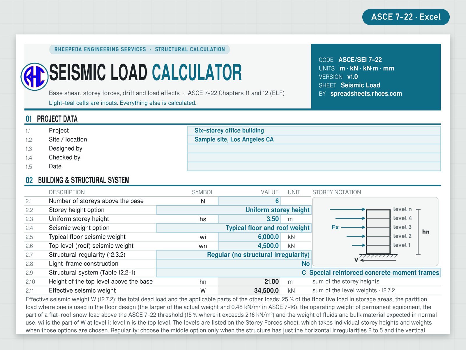 Preview of Seismic Load Calculator (ASCE 7-22)