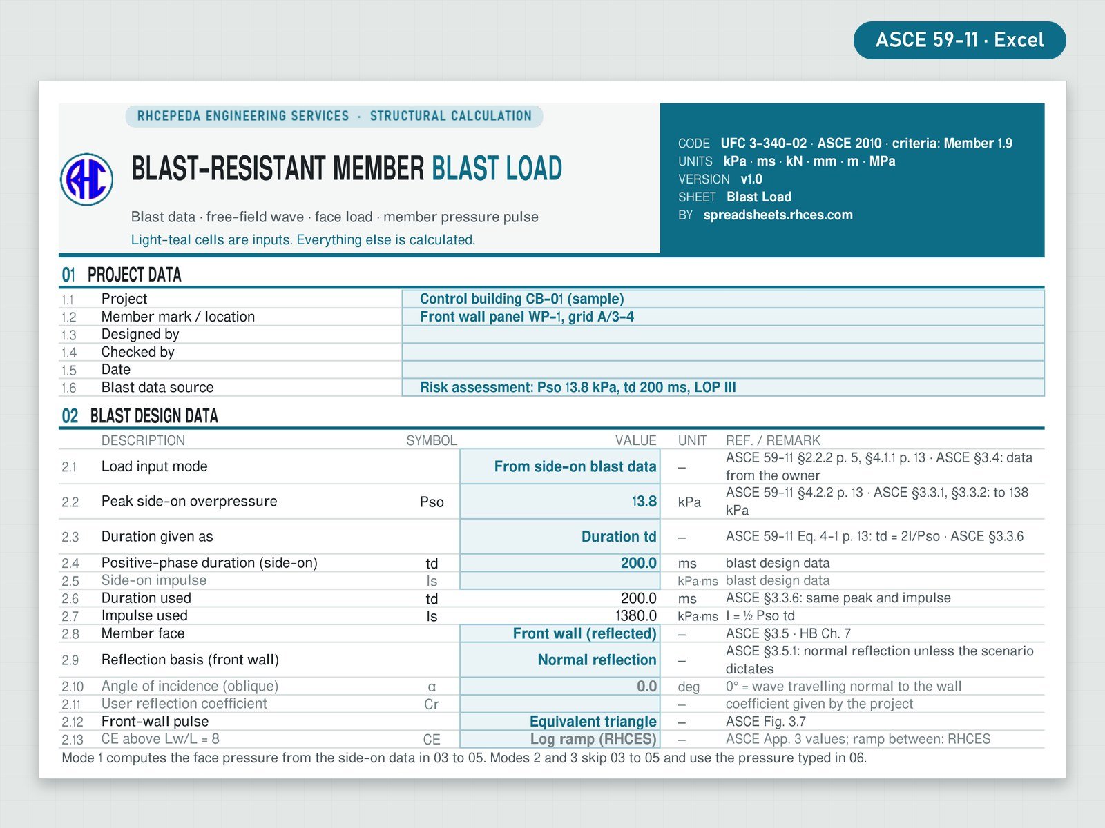 Preview of Blast-Resistant Member Designer (SDOF)