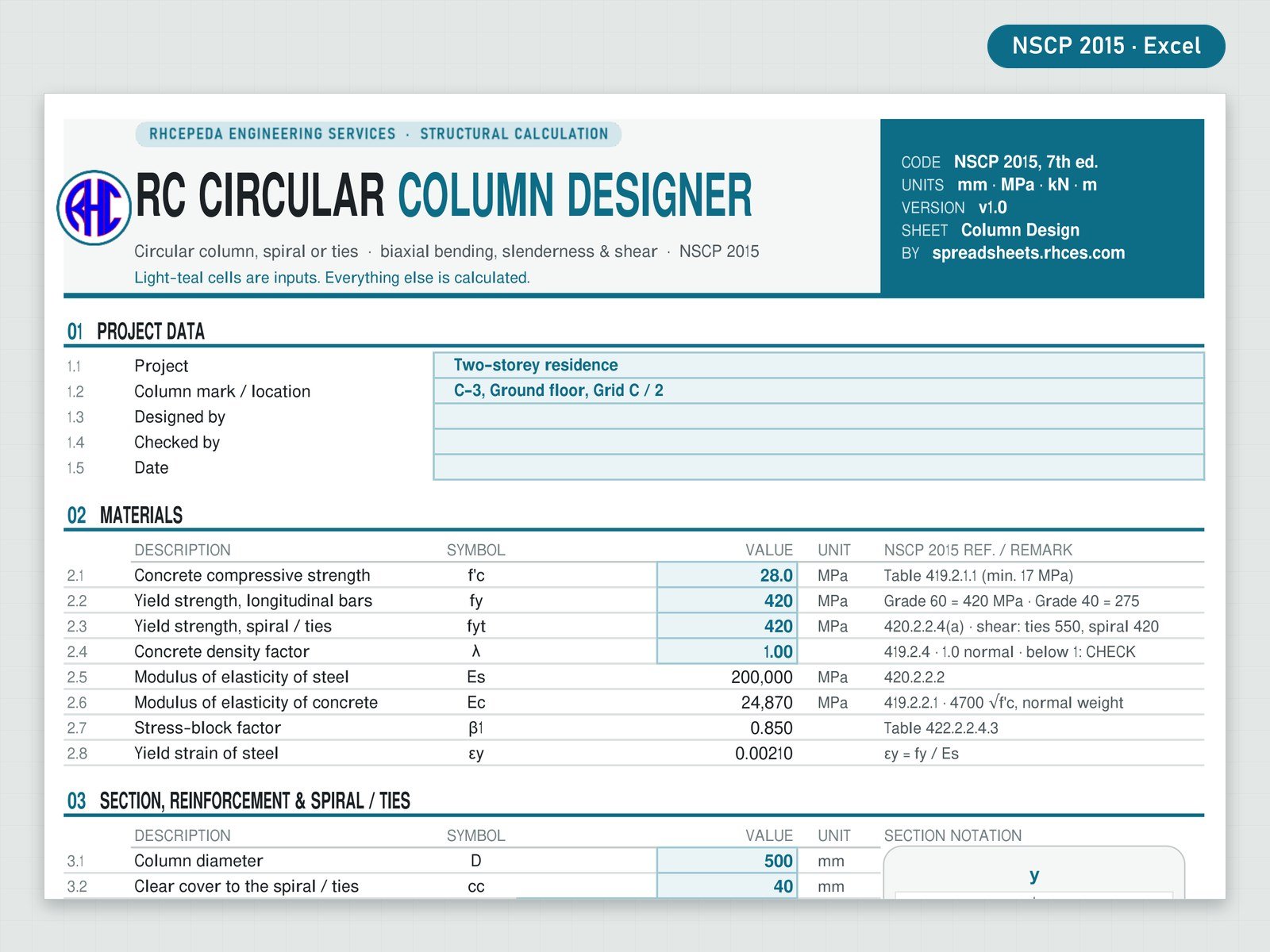 Preview of RC Circular Column Designer (NSCP 2015)