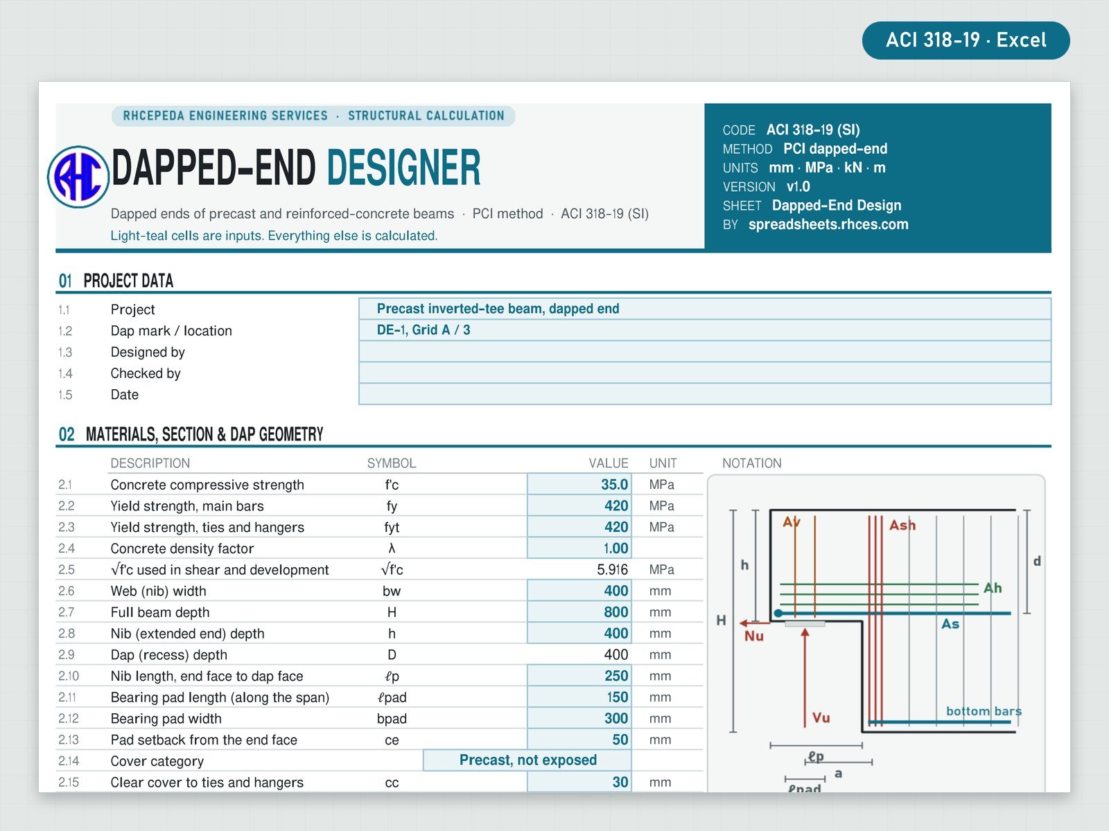 Preview of Dapped-End Designer (ACI 318-19)